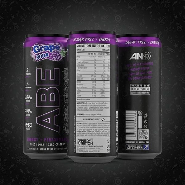 Applied Nutrition ABE Energy + Performance Cans, Grape Soda - 12 x 330 ml For Discount