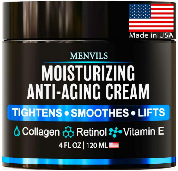 Mens Face Moisturizer Cream - Anti Aging & Wrinkle for Men with Collagen, Retinol, Vitamins E, Jojoba Oil - Face Lotion - Age Facial Skin Care - Eye Wrinkle - Day & Night - Made in USA, 4 oz For Cheap